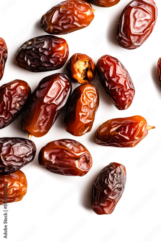 Dry dates isolated on white background, top view. Ai generated Dry dates isolated on white background, top view. Ai generated