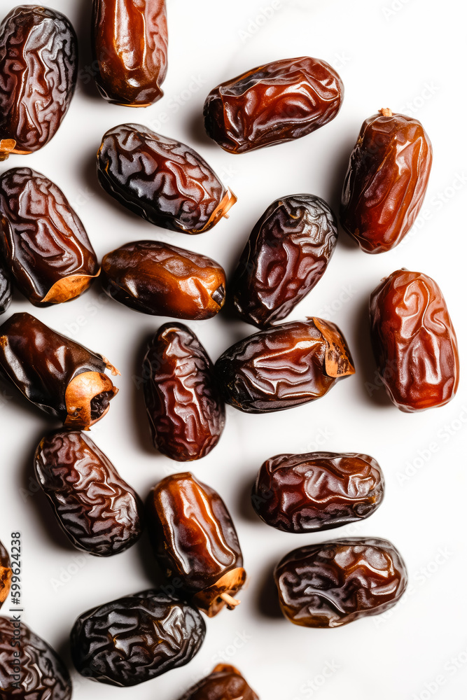 Dry dates isolated on white background, top view. Ai generated Dry dates isolated on white background, top view. Ai generated