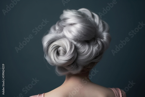 Gray colored hair in elegant updo hairstyle. Generative AI illustration