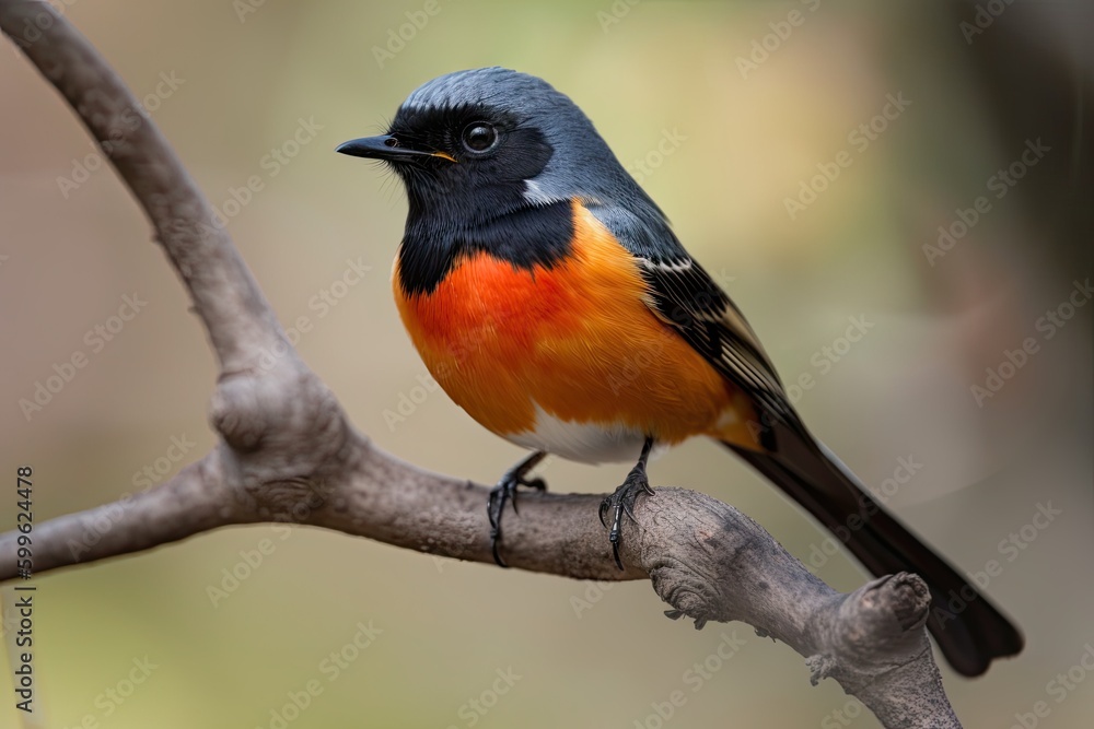 male redstart bird on tree branch, showing off its colorful plumage, created with generative ai male redstart bird on tree branch, showing off its colorful plumage, created with generative ai