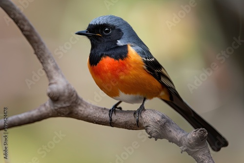 male redstart bird on tree branch, showing off its colorful plumage, created with generative ai