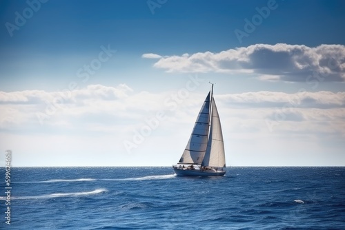 sailing boat with sails raised, racing against the wind, created with generative ai © Alfazet Chronicles