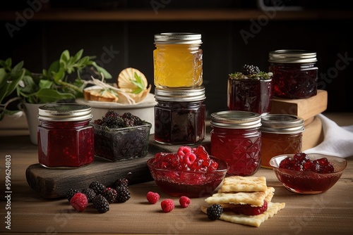 stack of homemade jams and preserves, each flavor unique and special, created with generative ai