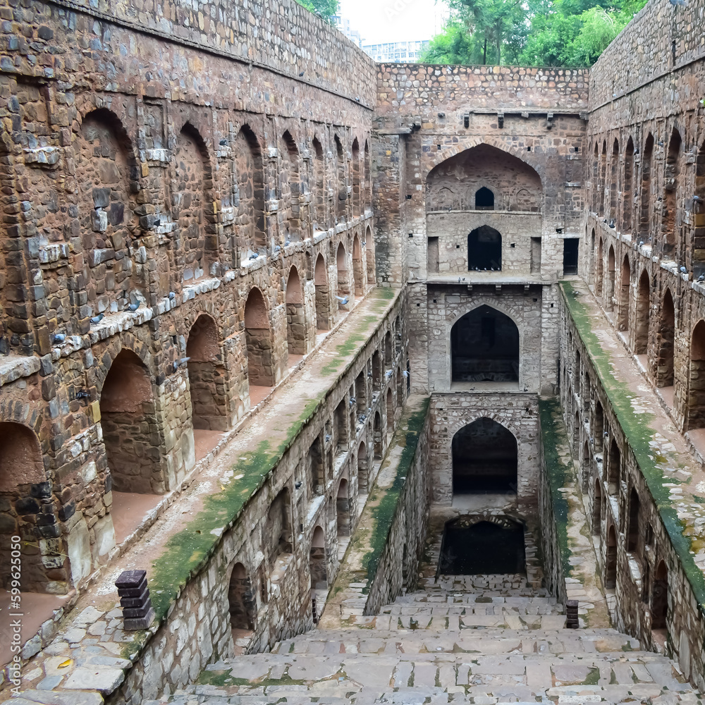 Agrasen Ki Baoli - Step Well situated in the middle of Connaught placed New Delhi India, Old Ancient archaeology Construction