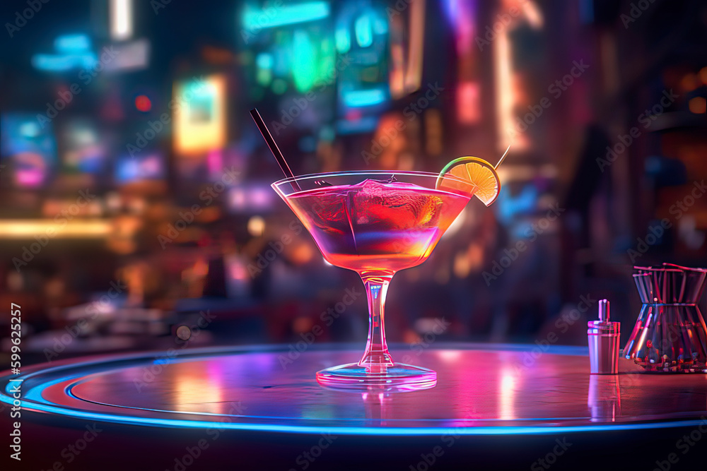 Colorful cocktails in the bar.AI technology generated image