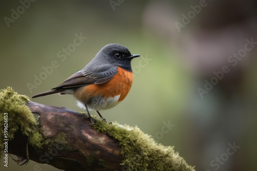 male redstart bird perching on tree branch, watching for prey, created with generative ai