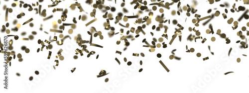 Golden confetti falling down isolated on transparent background.