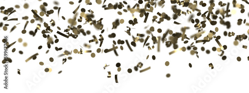 Golden confetti falling down isolated on transparent background.
