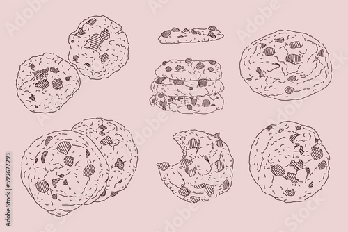 Chocolate chip cookies hand draw