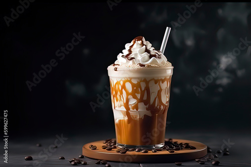 Delicious Cream Iced Mocha Coffee. AI technology generated image photo
