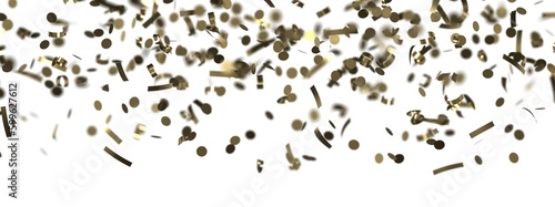 Golden serpentine confetti on transparent background. luxury isolated
