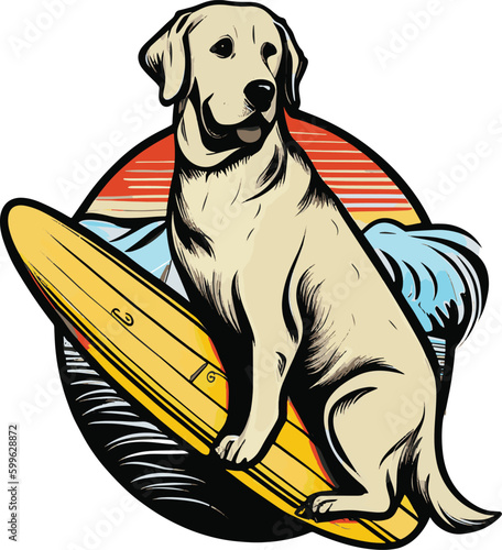 A Labrador Retriever With A surfboard vector logo