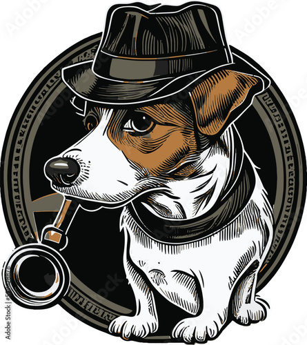 A Jack Russell terrier with a Sherlock Holmes hat