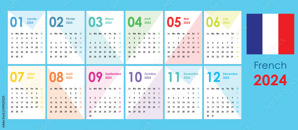 Calendar 2024 Simple clean Geometric colorful figures background Calendar 2024 Simple clean Geometric colorful figures background