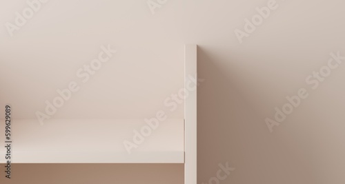 Minimal geometric white shelf product display for product presentation.