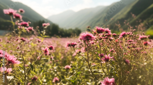 wild flowers fields on spring and summer season, with colorful wild flower and natural sunlight background scene.
