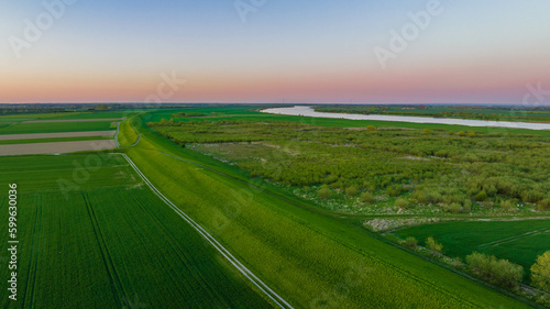View of the Vistula embankment in Żuławy. Poland. photo