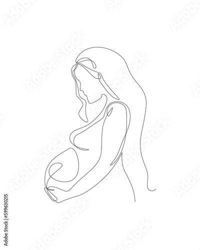 Pregnant woman one line art. Single line illustration for Gender Reveal Party. Line drawing