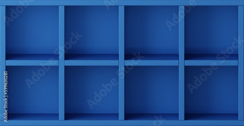 Minimal geometric blue shelf product display for product presentation.