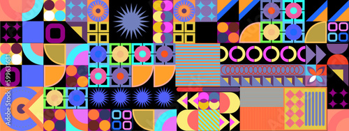 Vector flat geometric retro colorful colourful background