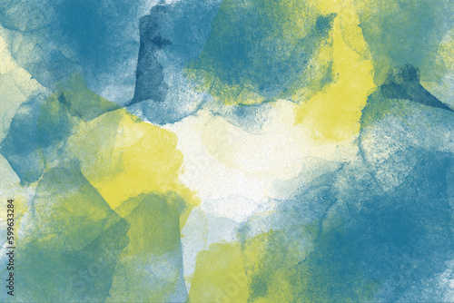 Abstract dark and light blue, yellow and white background oil painting. Brush strokes on paper. Template for card, invitation. Copy space for text, design art work or product. Oil abstract backdrop. 