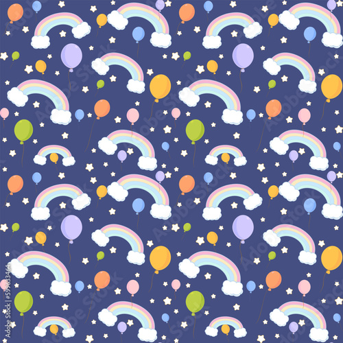 Cute fun cartoon kawaii background with  stars  rainbows  balloons fabulous children s wallpaper  wrapper