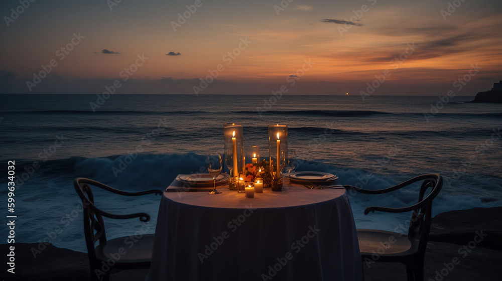 A Romantic Ocean View Dinner, AI Generative