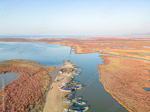 Gediz delta fishermen live in the river among the reeds. photo