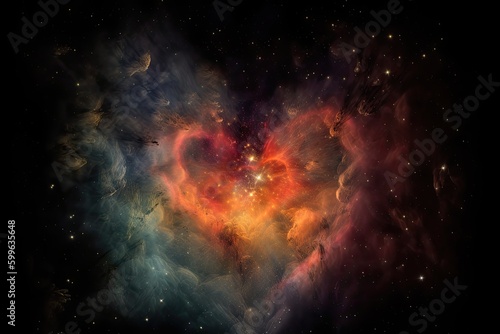 heart-shaped nebula with bursts of color and starlight, created with generative ai