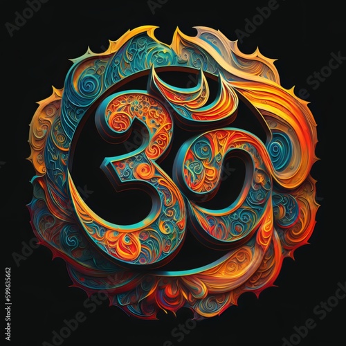 a colorful swirled om symbol with a black background