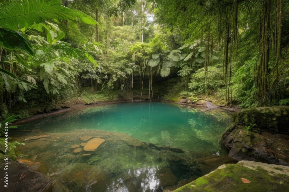 majestic waterfall cascading into crystal-clear pool, with view of the surrounding forest, created with generative ai majestic waterfall cascading into crystal-clear pool, with view of the surrounding forest, created with generative ai