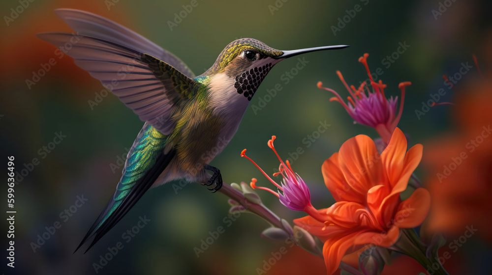 Hummingbird near a flower. AI Generative Hummingbird near a flower. AI Generative