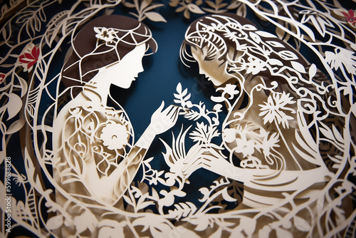 Lesbisches Hochzeit Papercut KI