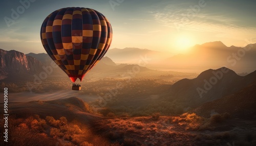 hot air balloon in the sky at sunrise, generative ai