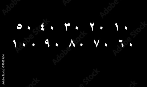 Arabic numbers multiple ten with black background and white letters