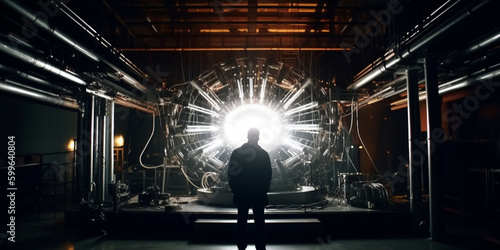 Experiment vor riesiger Energie Maschine der Zukunft (Reaktor) photo
