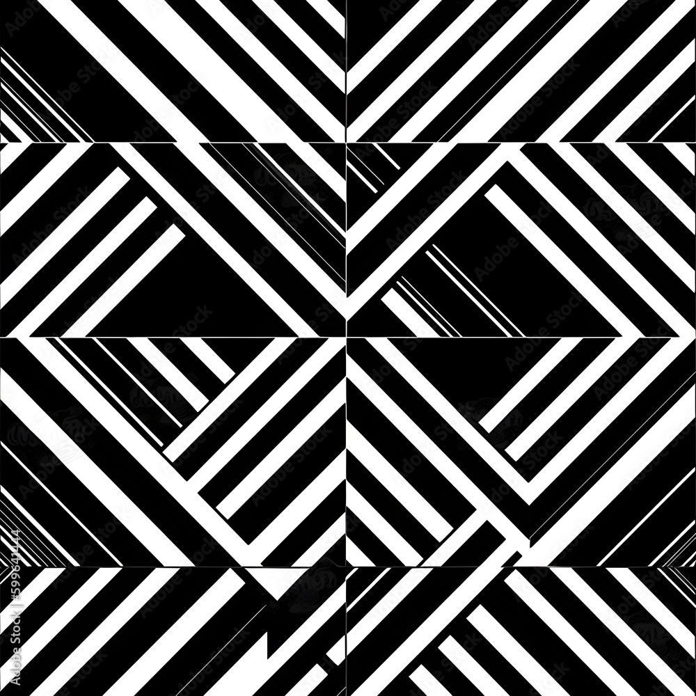 Black and white line diagonal geometric seamless pattern texture for fabric print. Generative AI technology. Black and white line diagonal geometric seamless pattern texture for fabric print. Generative AI technology.