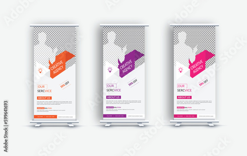 Modern corporate colorful roll up standee banner design template, Colorful Stylish Creative Corporate Roll Up Banner Signage Standee Template for Advertising and Multipurpose Use with thre Color Vari 