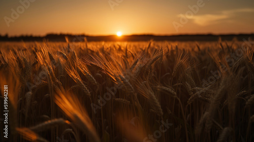 Sunset wheat golden field in the evening, AI Generative © Gasspoll