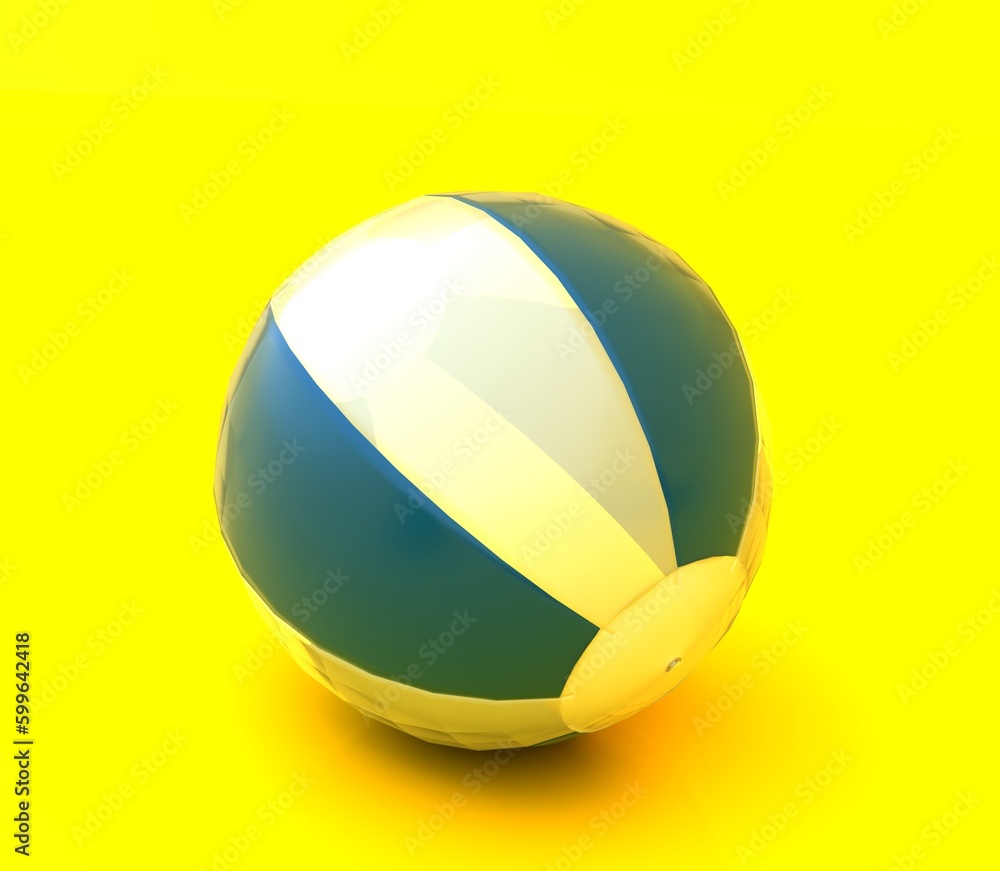 Fototapeta premium Beach ball isolated on a yellow background, 3d rendering.