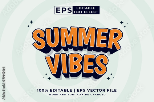 Editable text effect summer vibes 3d Cartoon template style premium vector