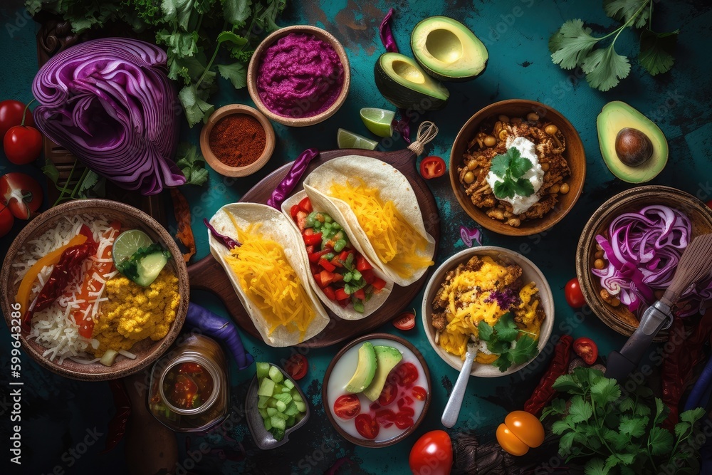 tacos being prepared with fresh ingredients in a colorful setting, created with generative ai tacos being prepared with fresh ingredients in a colorful setting, created with generative ai