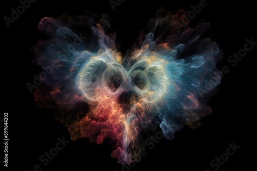heart-shaped nebula with intricate filaments of light and dark, created with generative ai