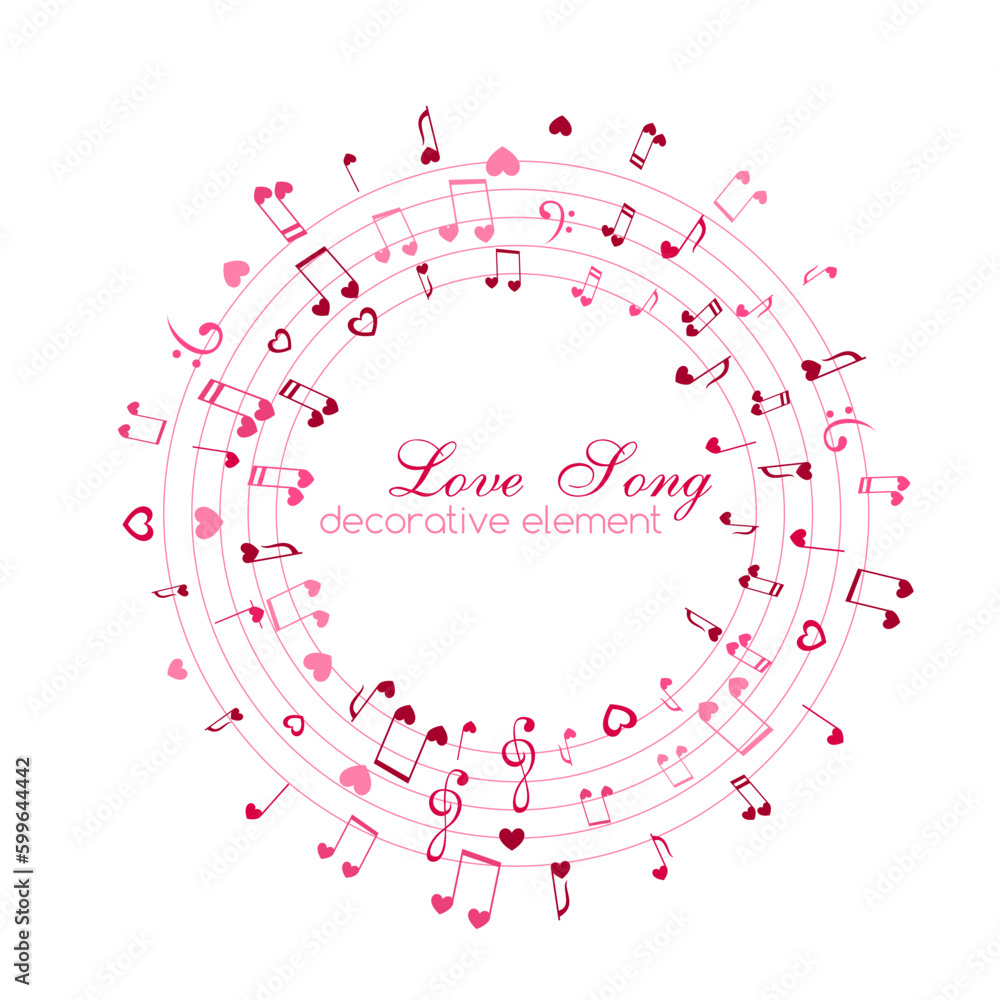 Notes on the swirl. Music decoration element isolated on the white background. Notes on the swirl. Music decoration element isolated on the white background.