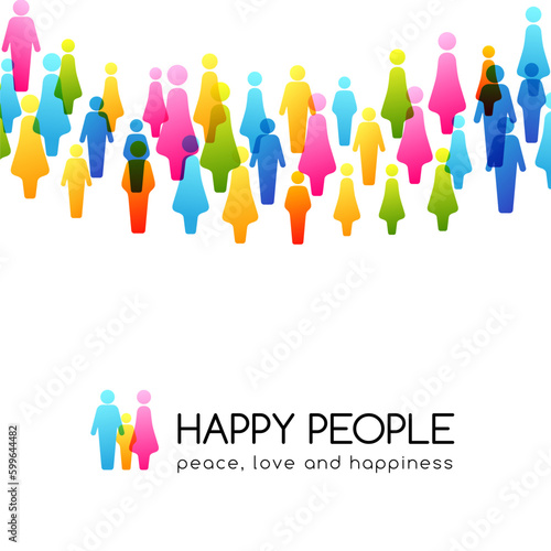 Social conceptual illustration. Vector background with horizontal curve border from colorful people icons.