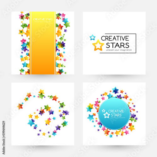 Creative kids vector cards with colorful stars