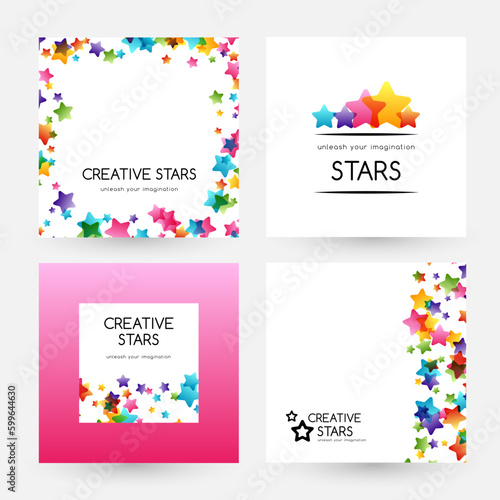 Creative kids vector cards with colorful stars