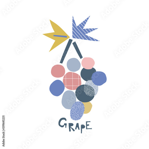 Abstract shape cutouts grape fruit vector illustration. Scandinavian childish fruity summer pre-made print design.