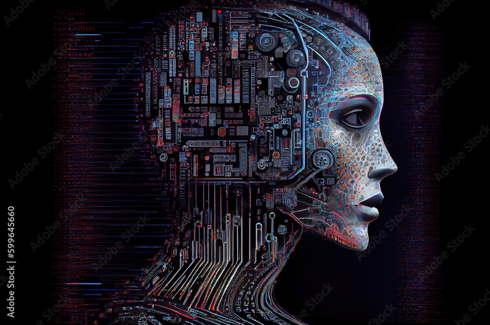 Artificial Intelligence Head Design With Copy Space Generative AI Artificial Intelligence Head Design With Copy Space Generative AI