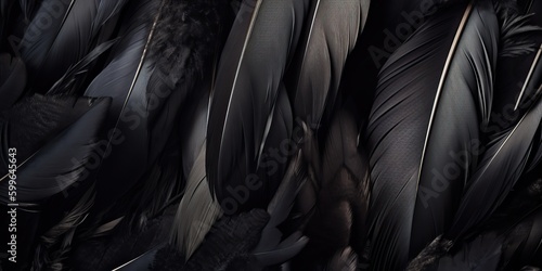 AI Generated. AI Generative. Photo realistic black feathers pattern background texture. Ellegant aesthetics luxury vibe. Graphic Art